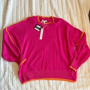 NWT She + Sky Vibrant Fuchsia Sweater with Tangerine Trim